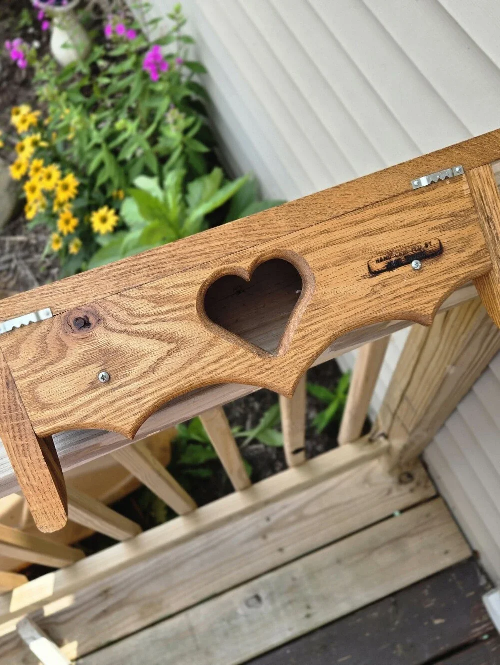 Wood Oak Heart Cutout Peg Wall Shelf Vintage